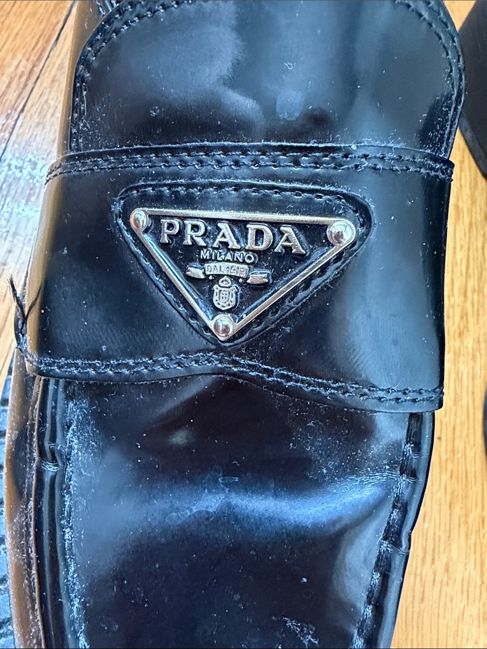 Prada Women’s Black Leather Slip-On Loafers with Logo Plaque - Picture 4 of 4